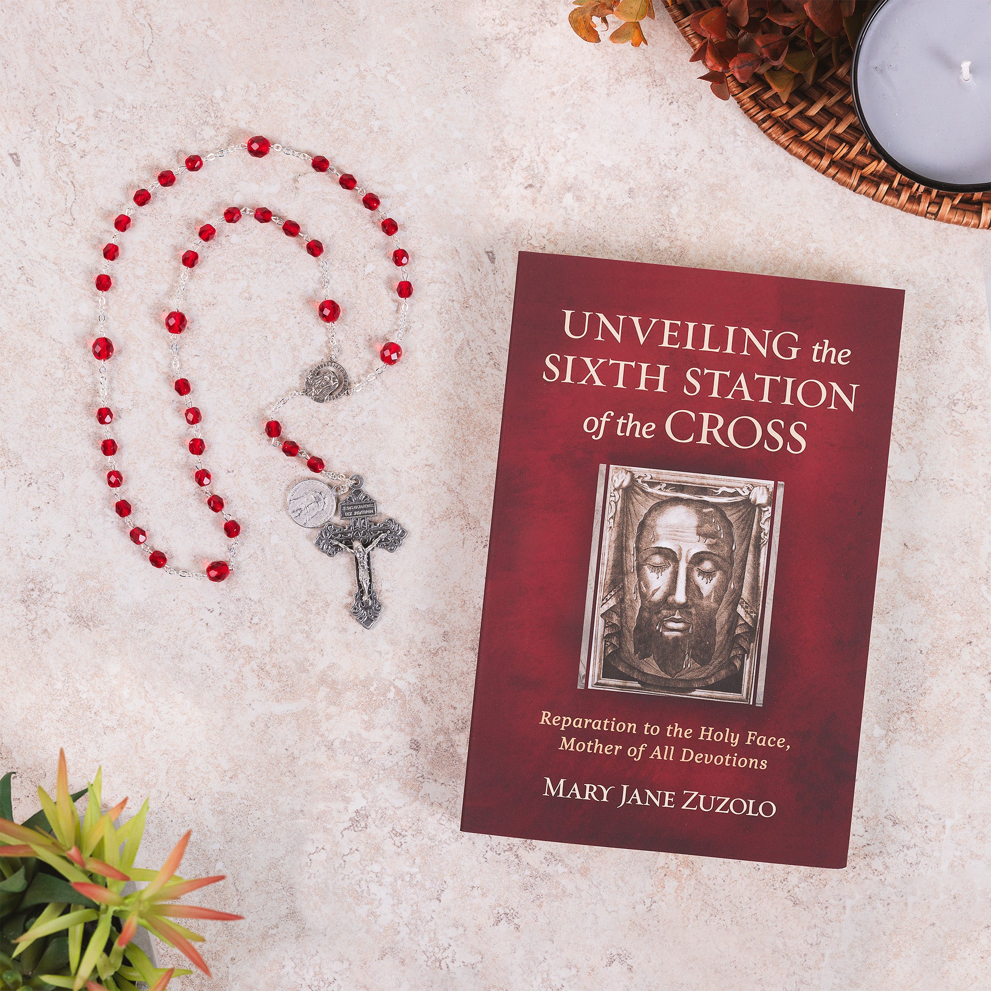 Holy Face Red Rosary & Unveiling the Sixth Station of the Cross (Gift Set)