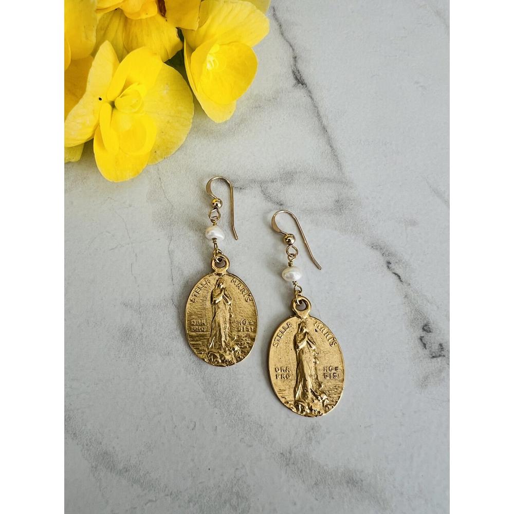 Gold Stella Maris Freshwater Pearl Earrings