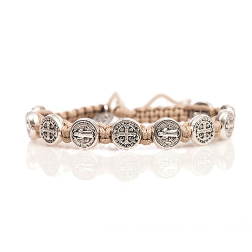 Tan & Silver St. Benedict Blessing Bracelet