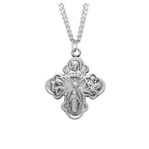 Sterling Silver Budded 4-Way Medal Necklace