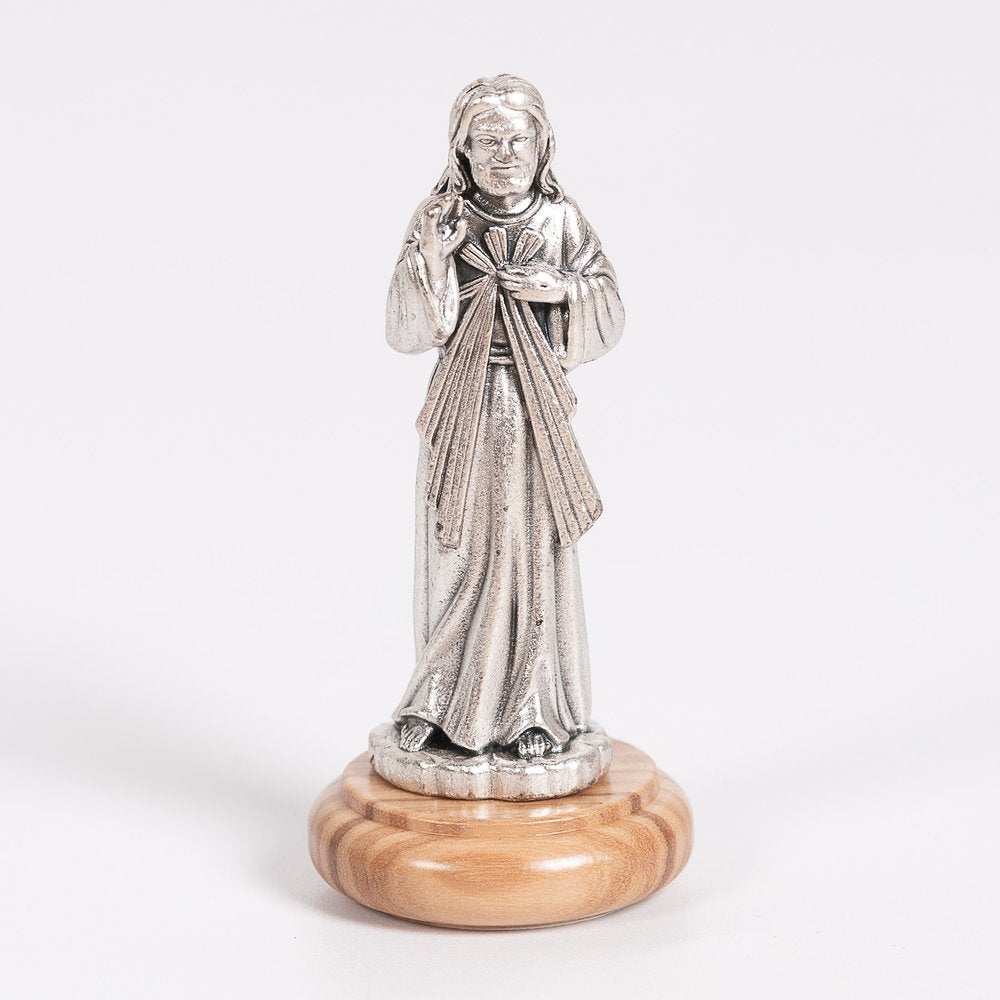 Divine Mercy Figurine on Olive Wood Base - 2.64"