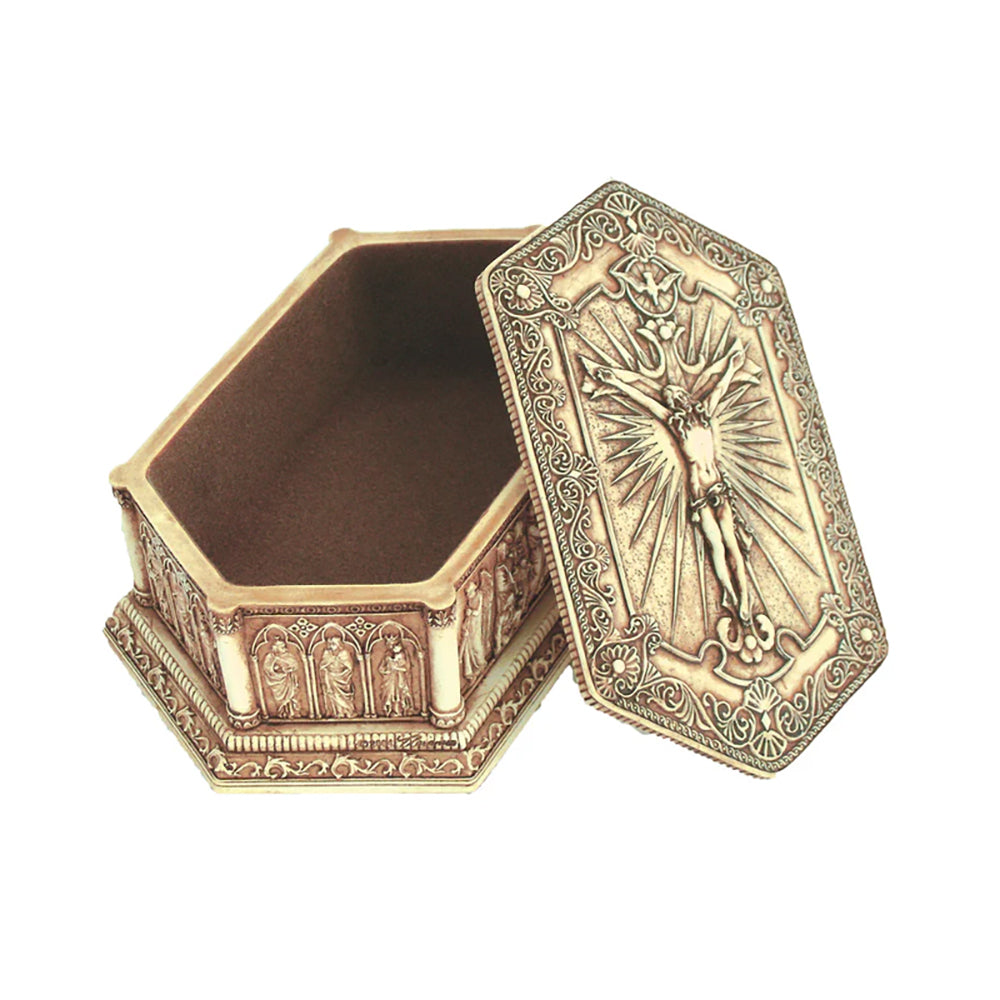 Antique Finish Crucifix Rosary Keepsake Box