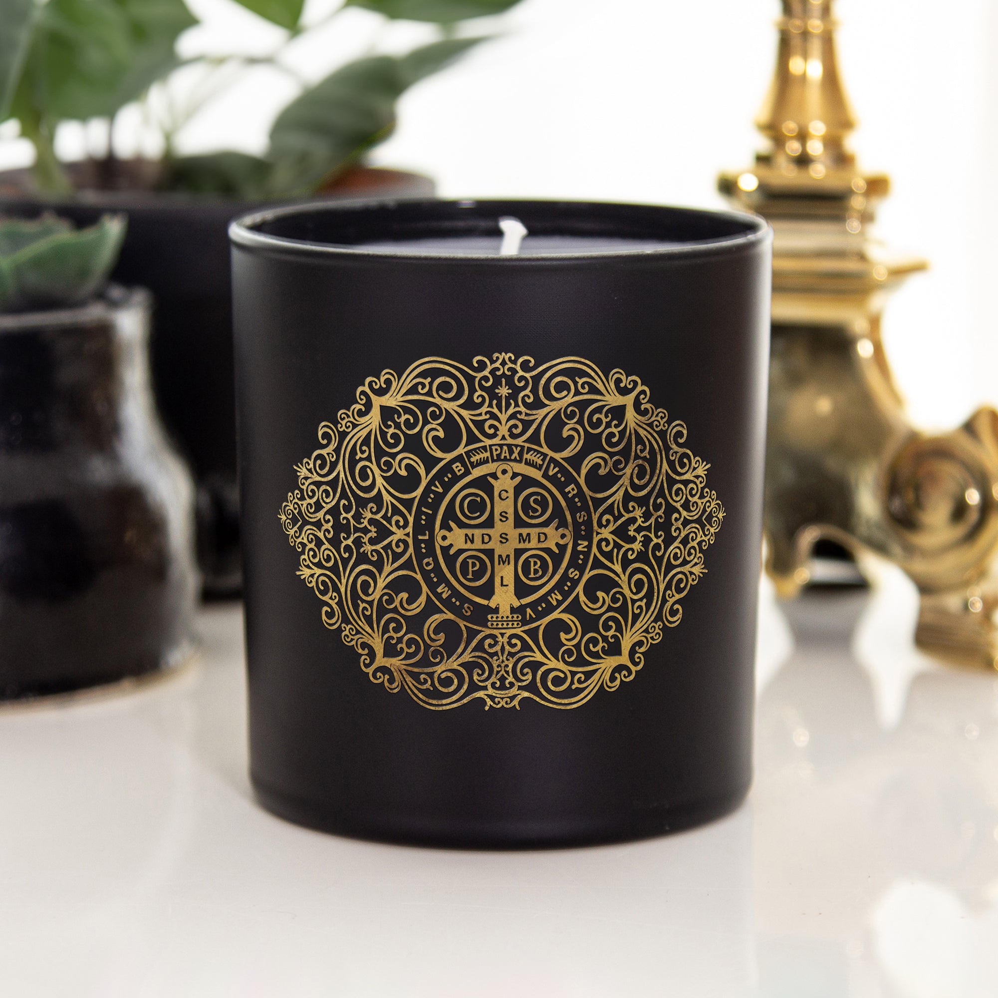 St. Benedict Gold Filigree Candle