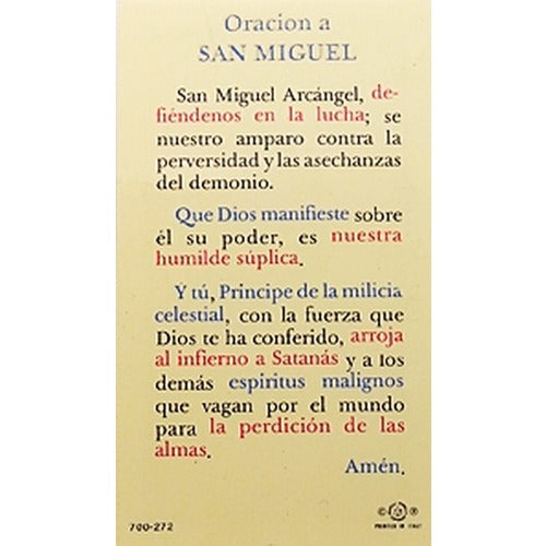 Oracion a San Miguel (St. Michael) - Spanish Prayer Card