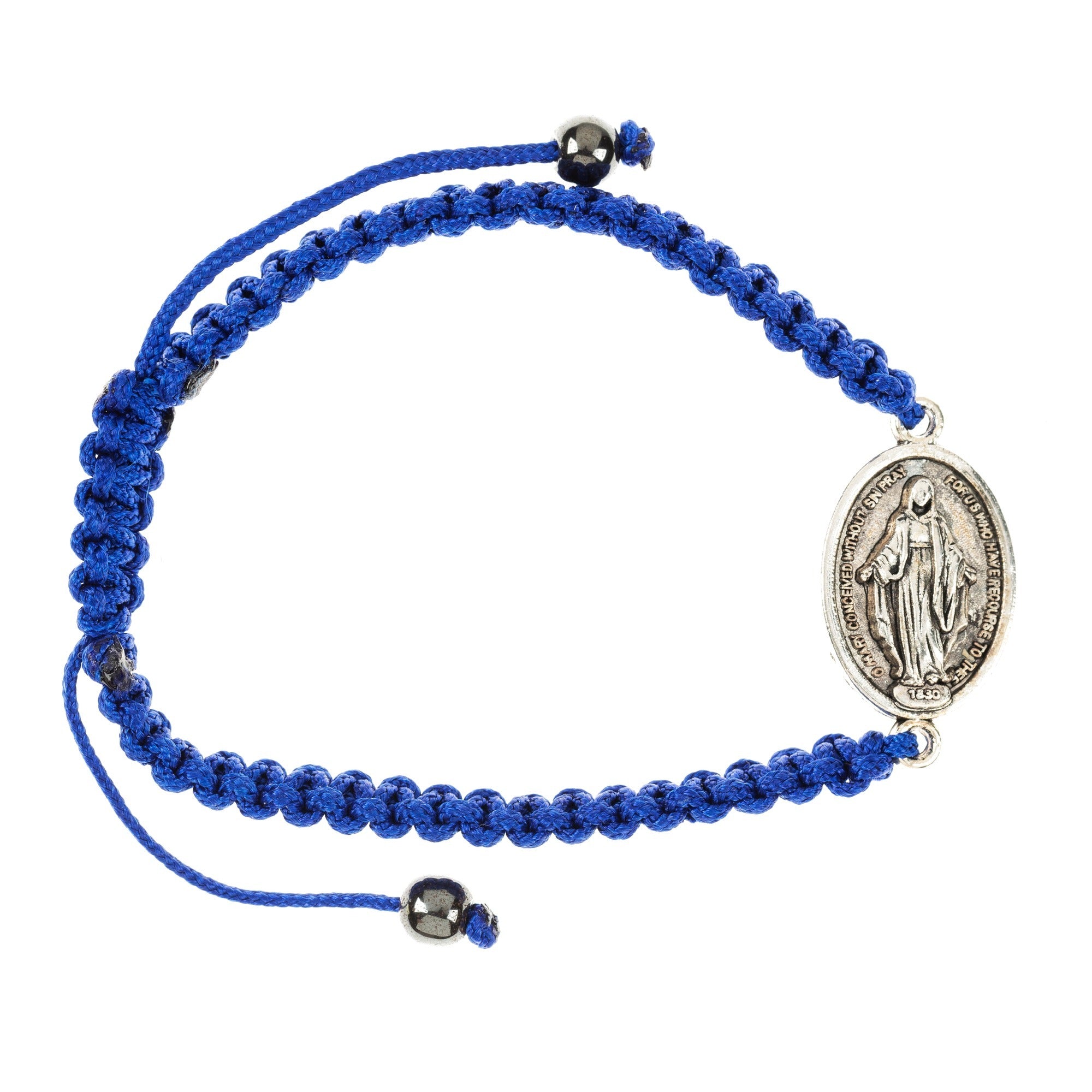 Blue Miraculous Medal Corded Bracelet