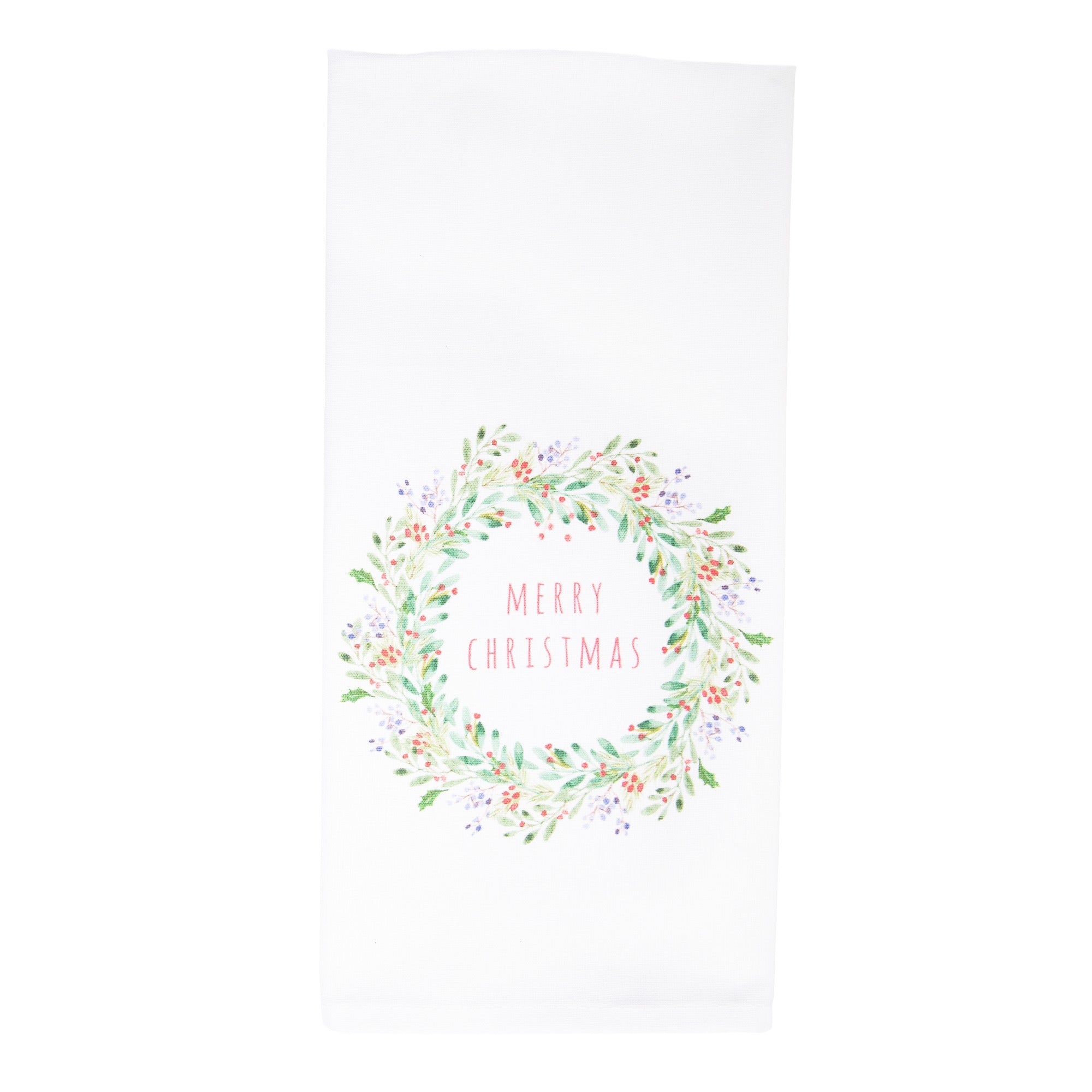Merry Christmas Wreath Dish Towel