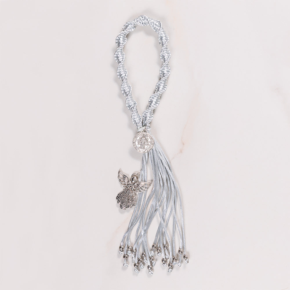 Handcrafted Knotted Silver Guardian Angel & St. Benedict Home Blessing