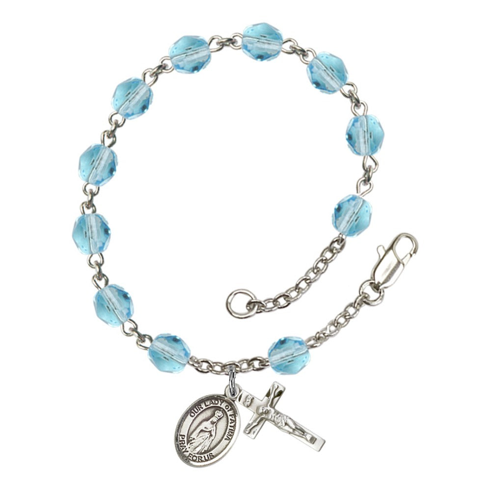 Our Lady Of Fatima Aqua Blue March Rosary Bracelet 6mm