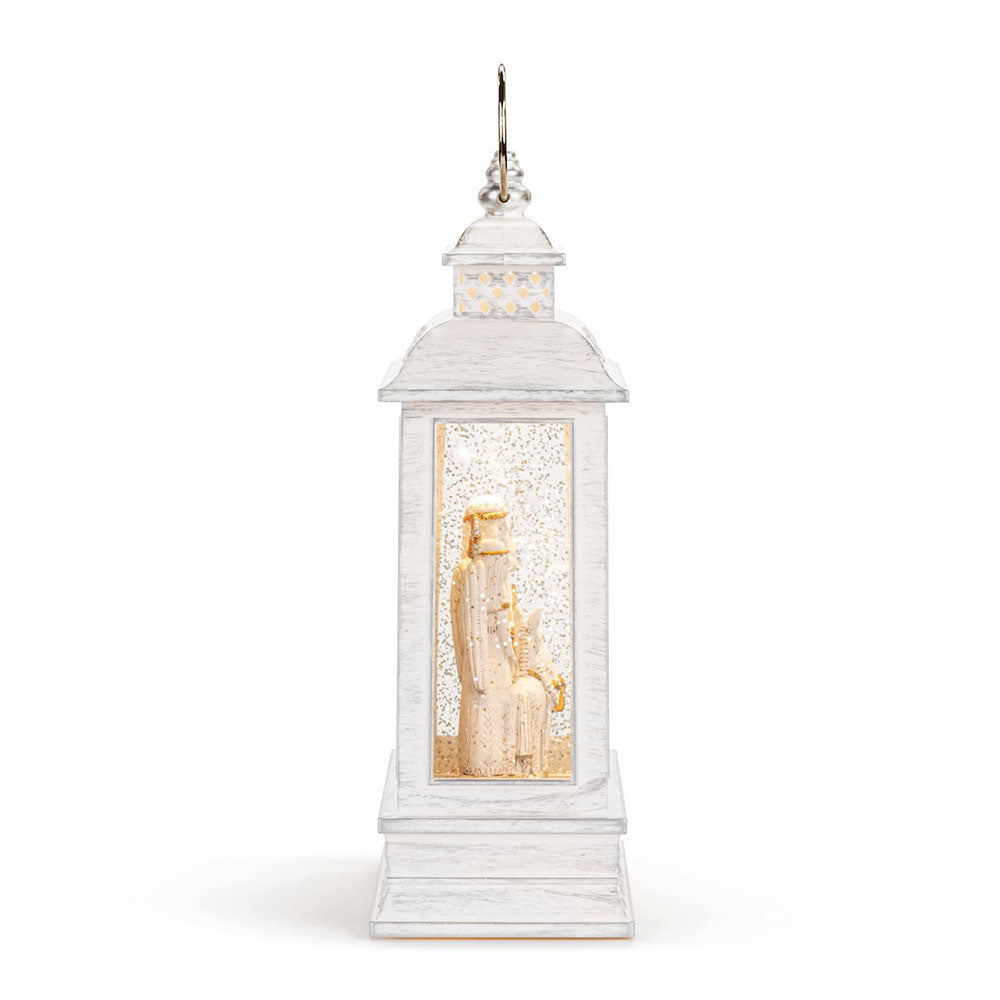 Nativity Figures Musical Silver Snow Globe Lantern - 10"