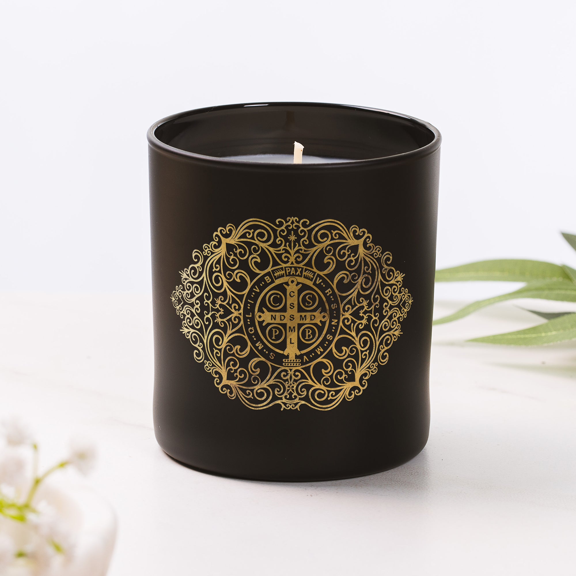 St. Benedict Gold Filigree Candle