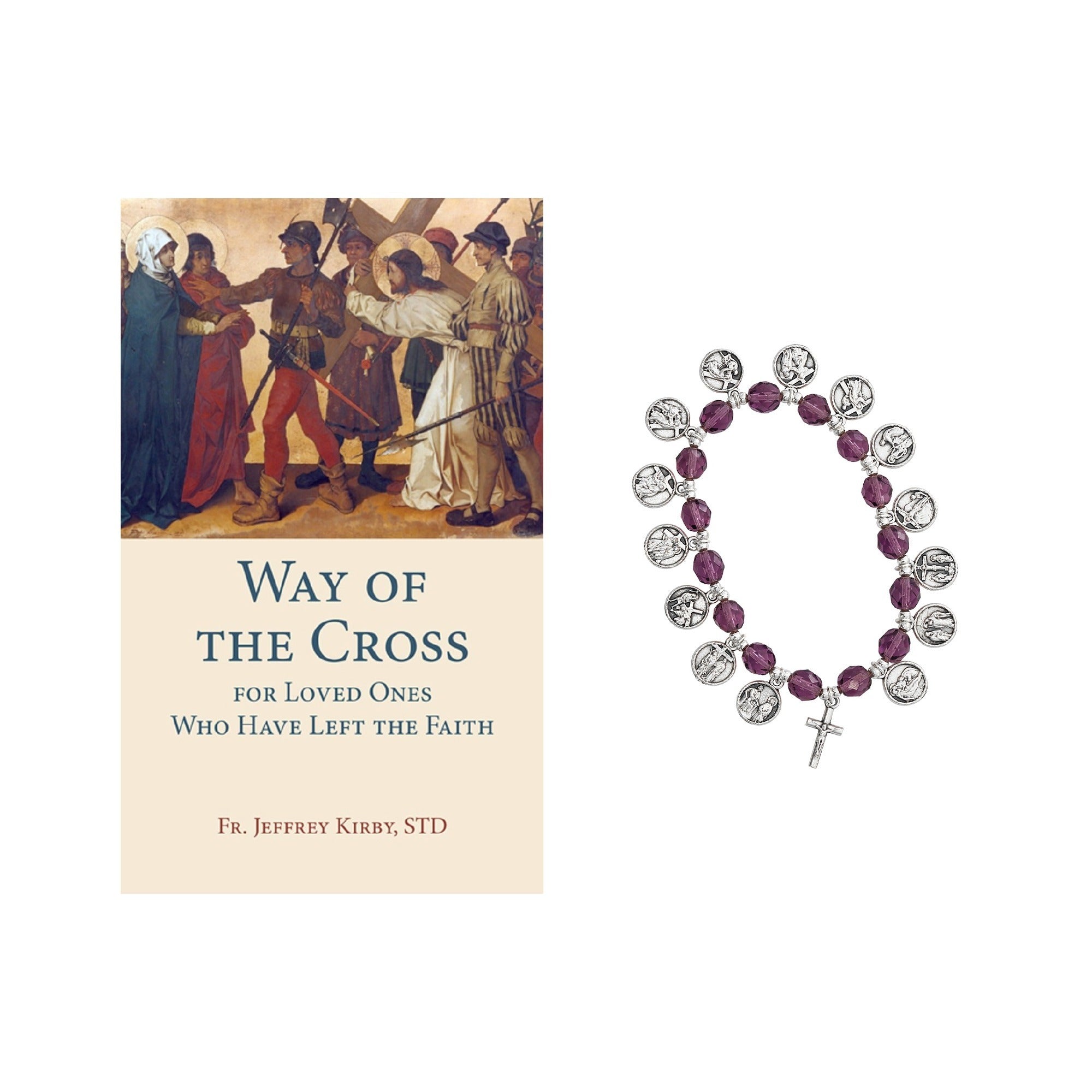 Way of the Cross for Loved Ones Who Have Left the Faith & Violet Crystal Stations of Cross Bracelet (Gift Set)
