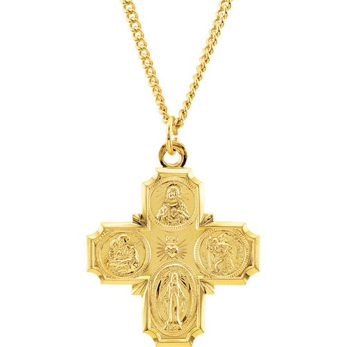 24kt Gold Plated 34.51x28.96mm Four-Way Medal 24" Necklace