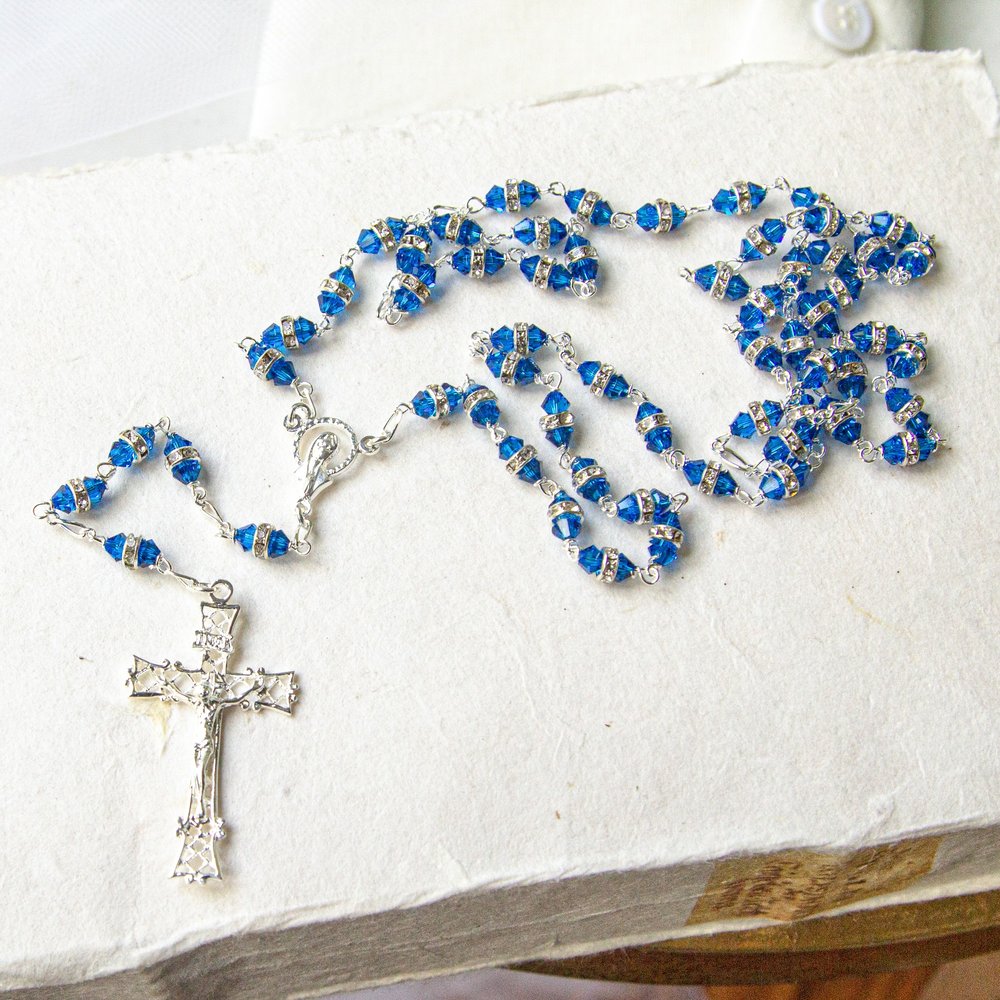 Sterling Silver, Blue and Crystal Swarovski Rosary