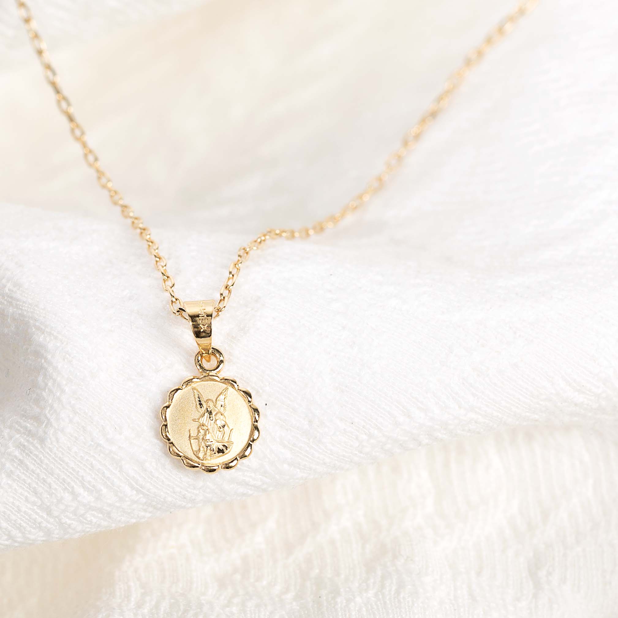Gold Plated Guardian Angel Medal Necklace