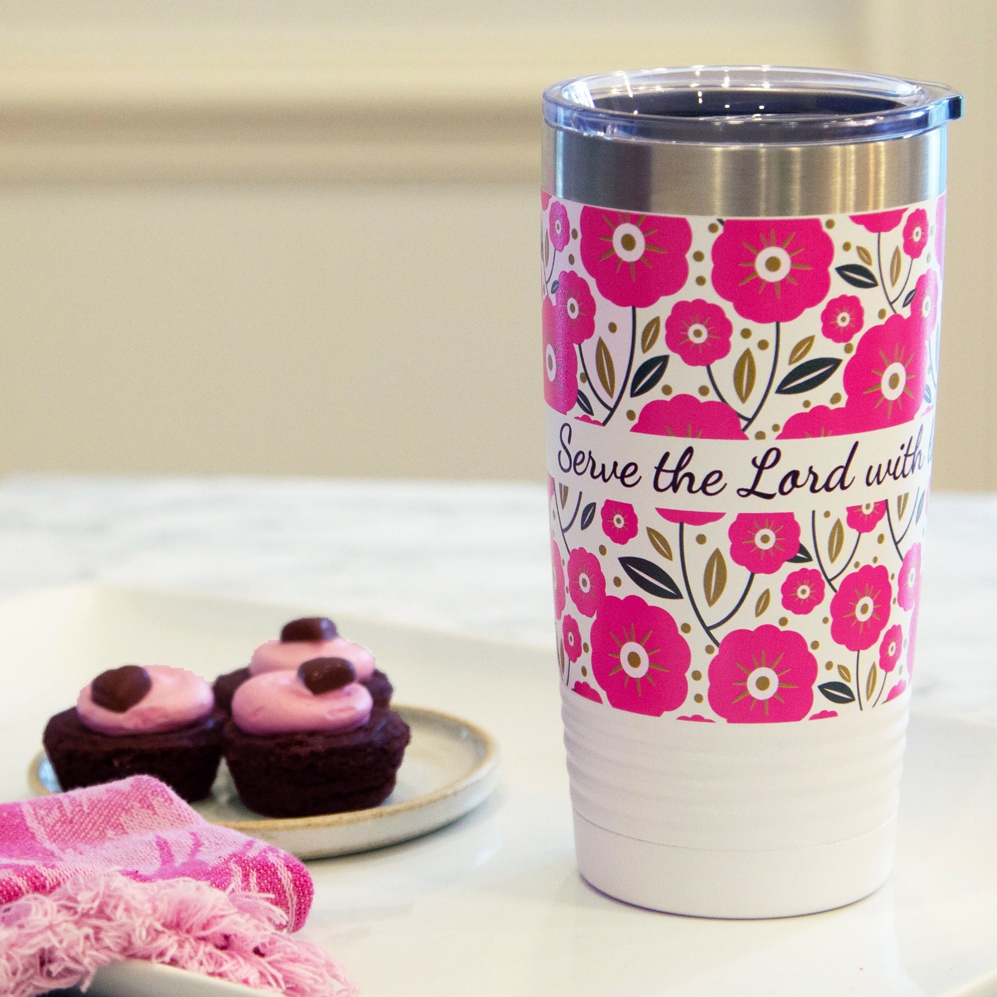 Serve the Lord With Laughter Insulated White 20oz Tumbler