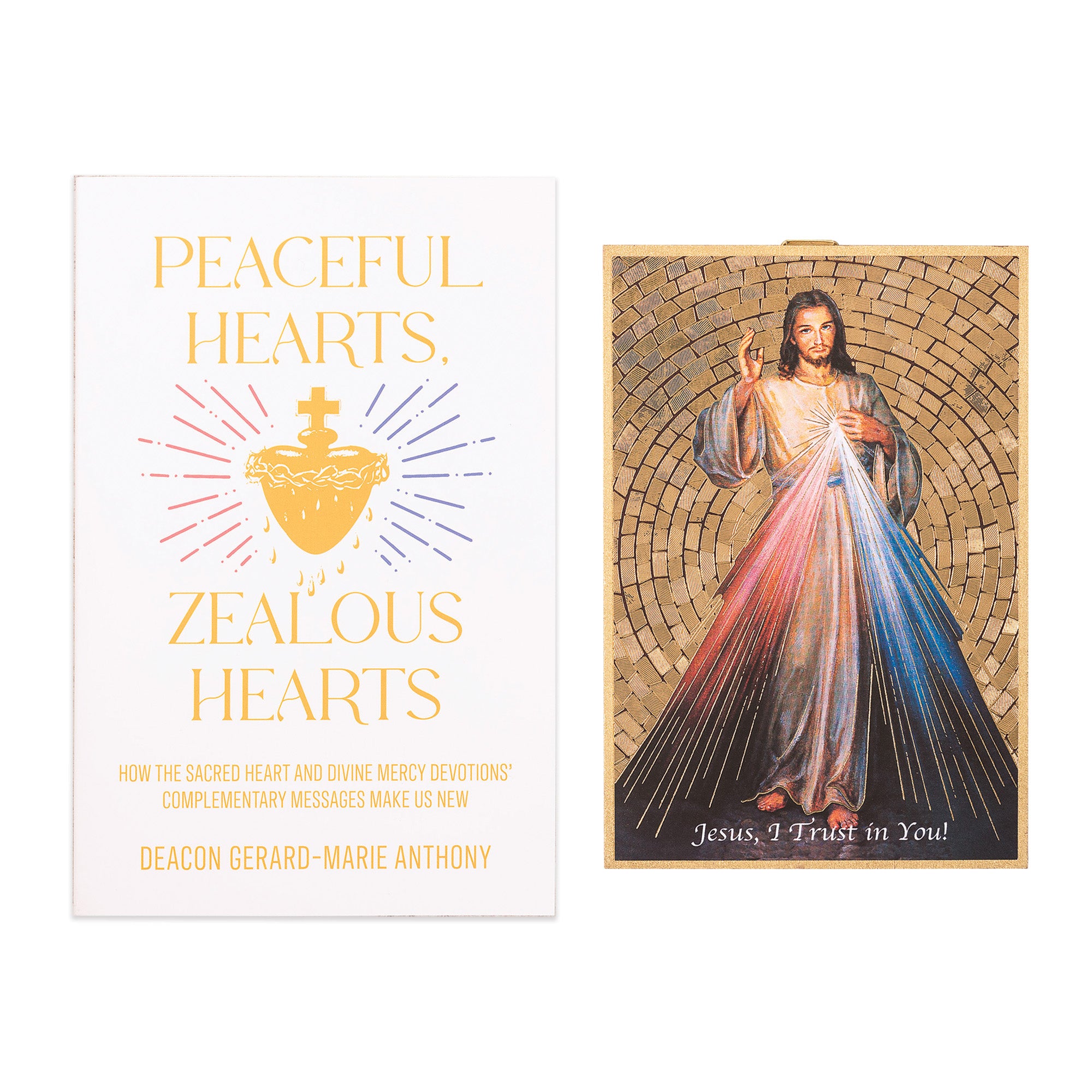 Peaceful Hearts, Zealous Hearts & Divine Mercy Gold Foil Mosaic Plaque (Gift Set)