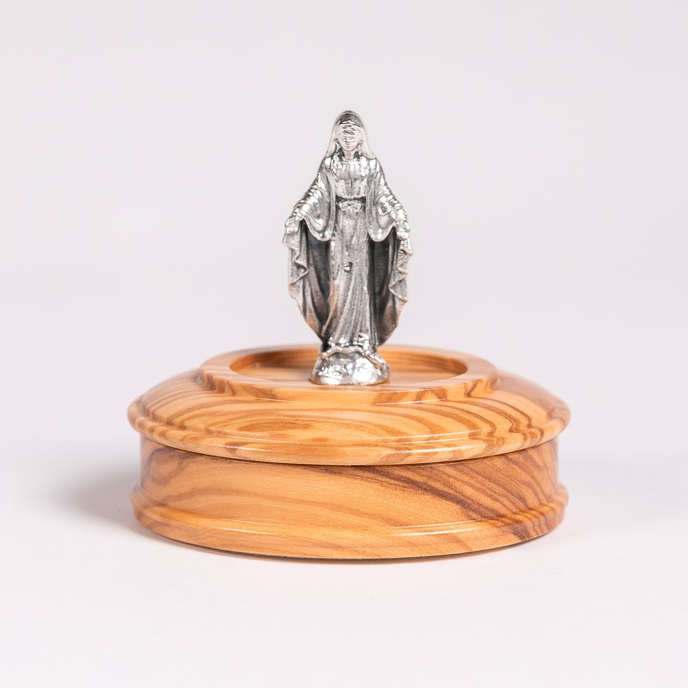 Olive Wood Miraculous Medal Rosary & Rosary Box Set
