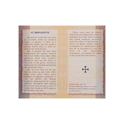 St. Bernadette - Mini Lives of the Saints Folded Prayer Card