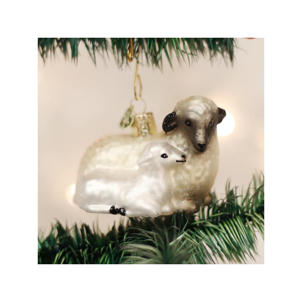 Sheep with Lamb Blown Glass Ornament