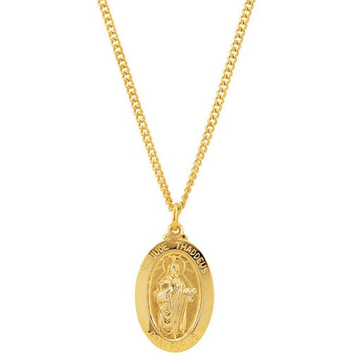 24kt Gold Plated 29.13x17.69mm St. Jude Medal 24" Necklace