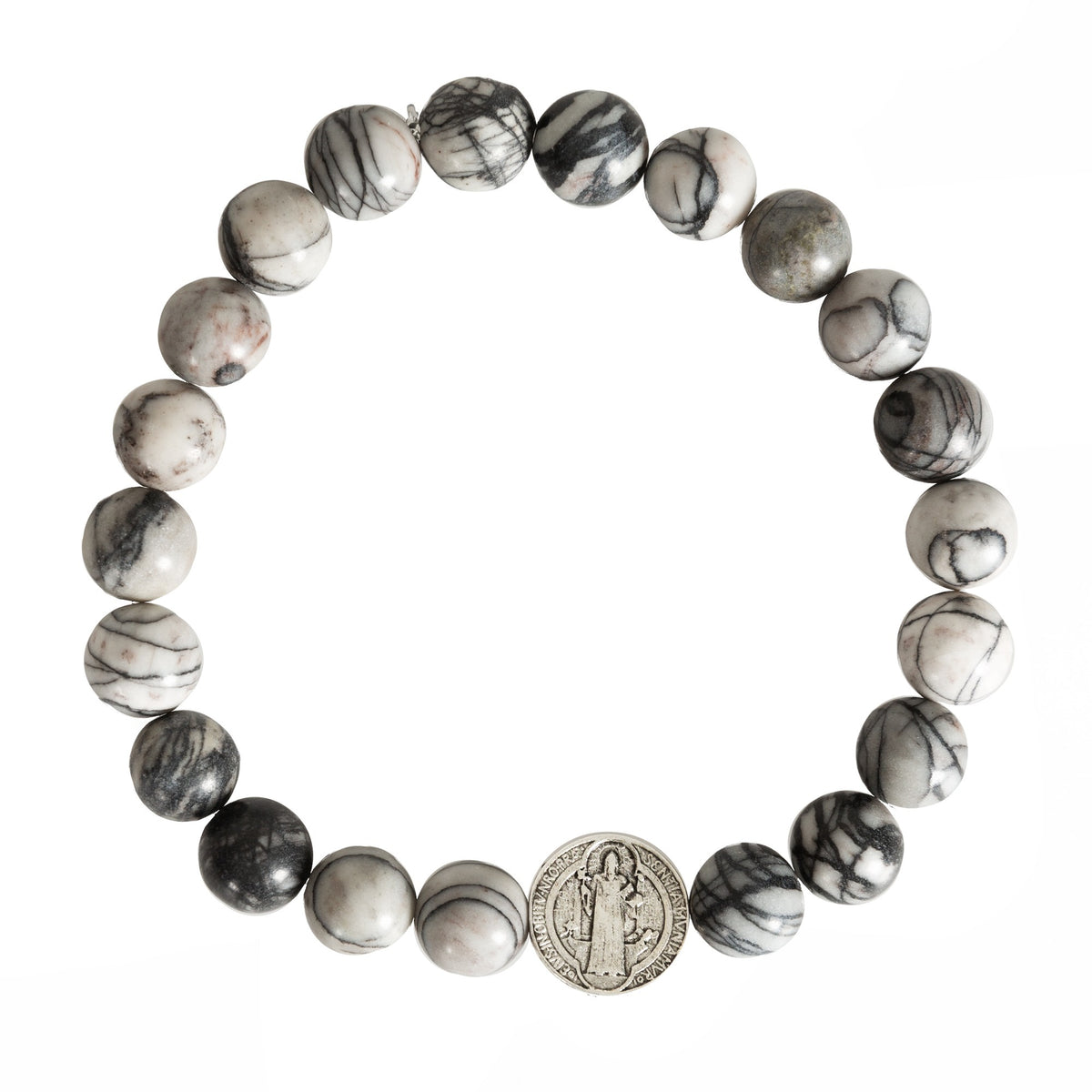Men's St. Benedict Swirled Agate Stone Bracelet