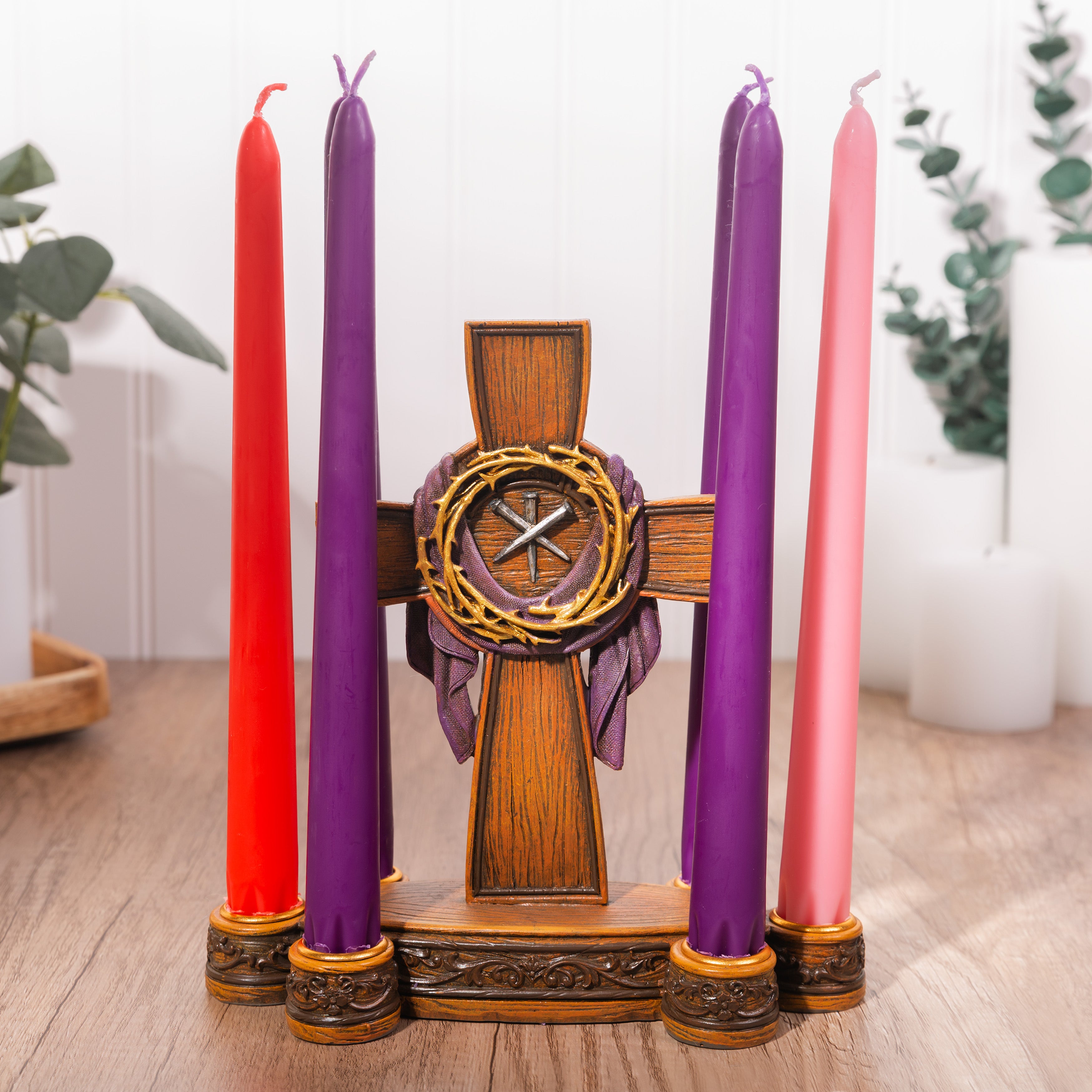Lenten Crown of Thorns Candleholder & Lenten Taper Candles (Gift Set)