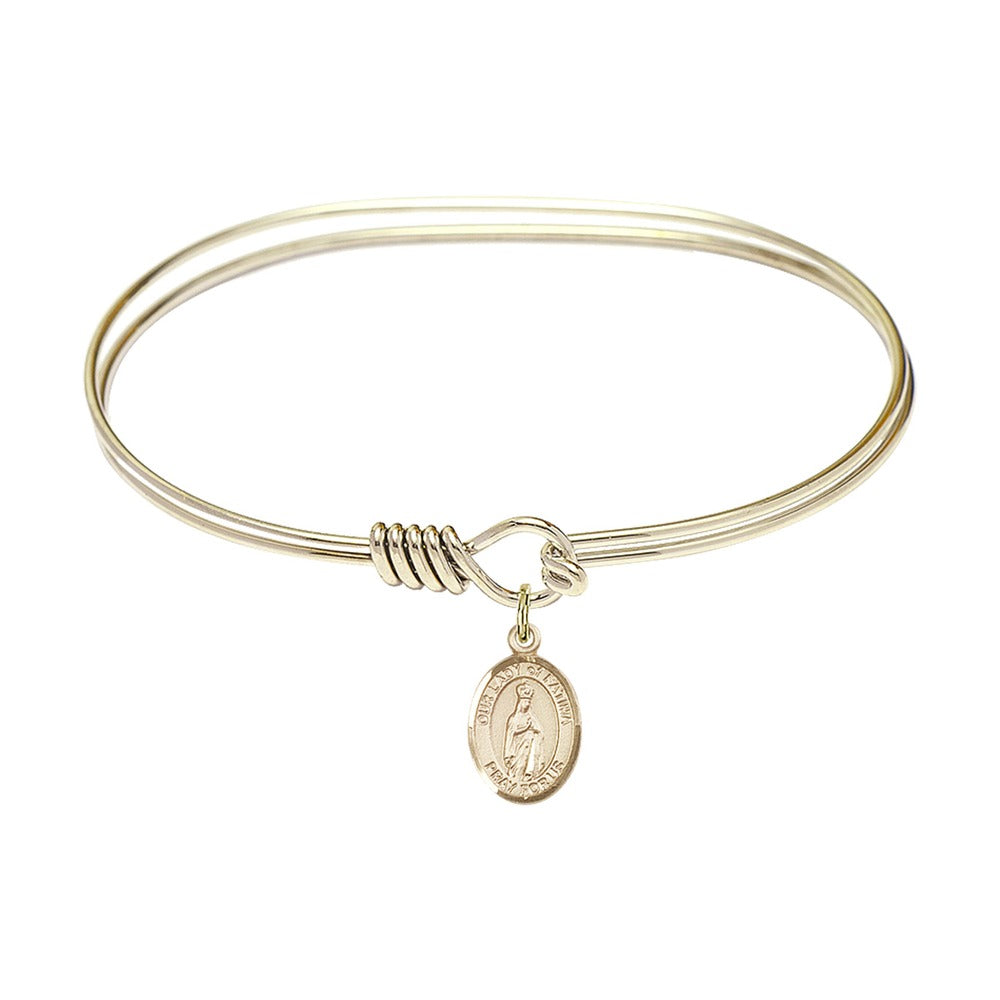 Adult 7" Oval Gold Plated Bangle with Our Lady of Fatima Medal