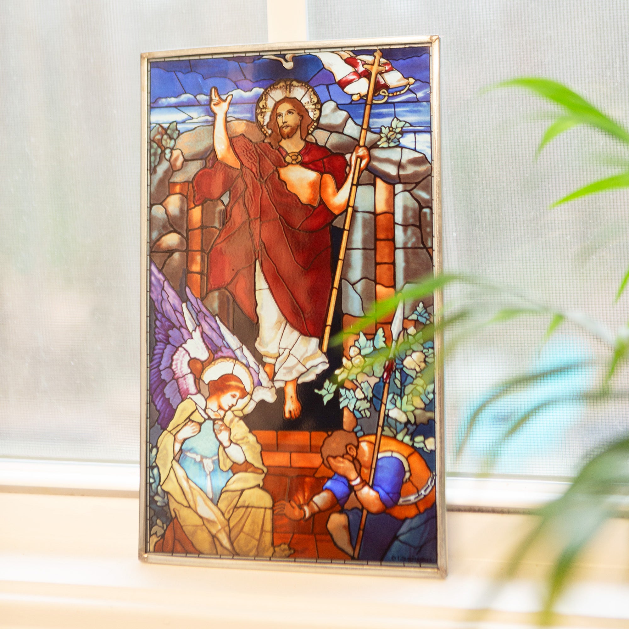 Resurrection Victorious Stained Glass Panel - 6" x 10"