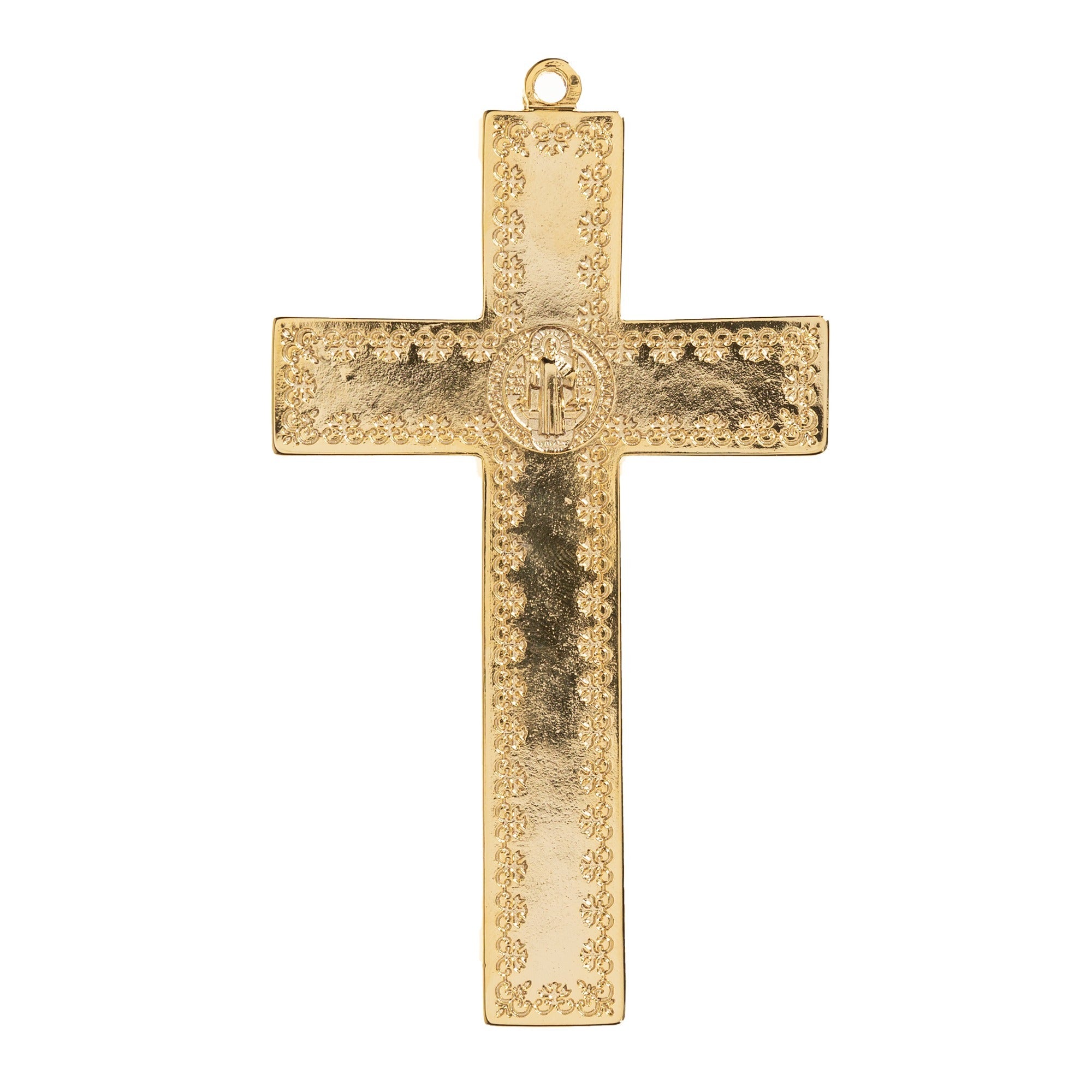 Gold St. Benedict Crucifix with White Enamel Accent - 4.7"