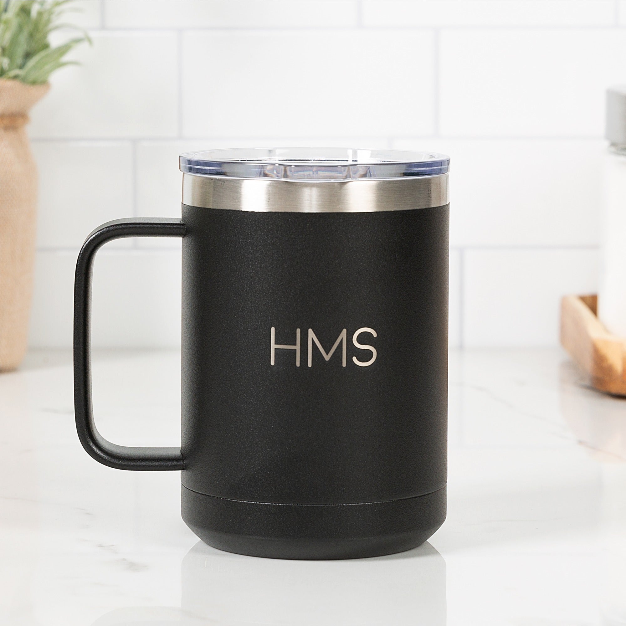 Personalized Let Us Begin Black Travel Mug