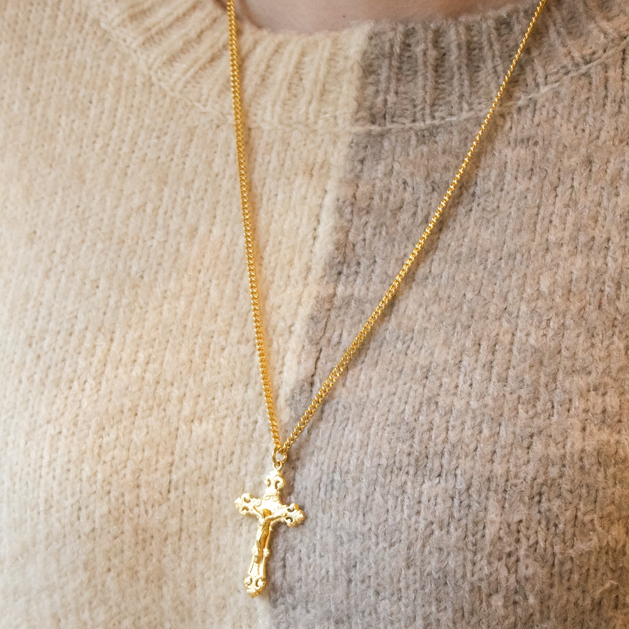 Gold/Sterling Silver Crucifix with 24 inch chain