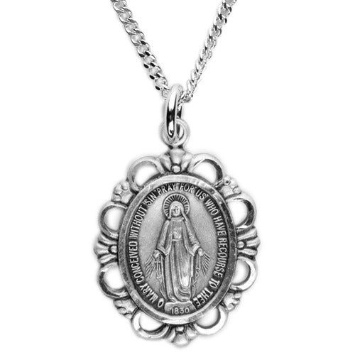 Sterling Silver Miraculous Pendant On 18 Inch Chain