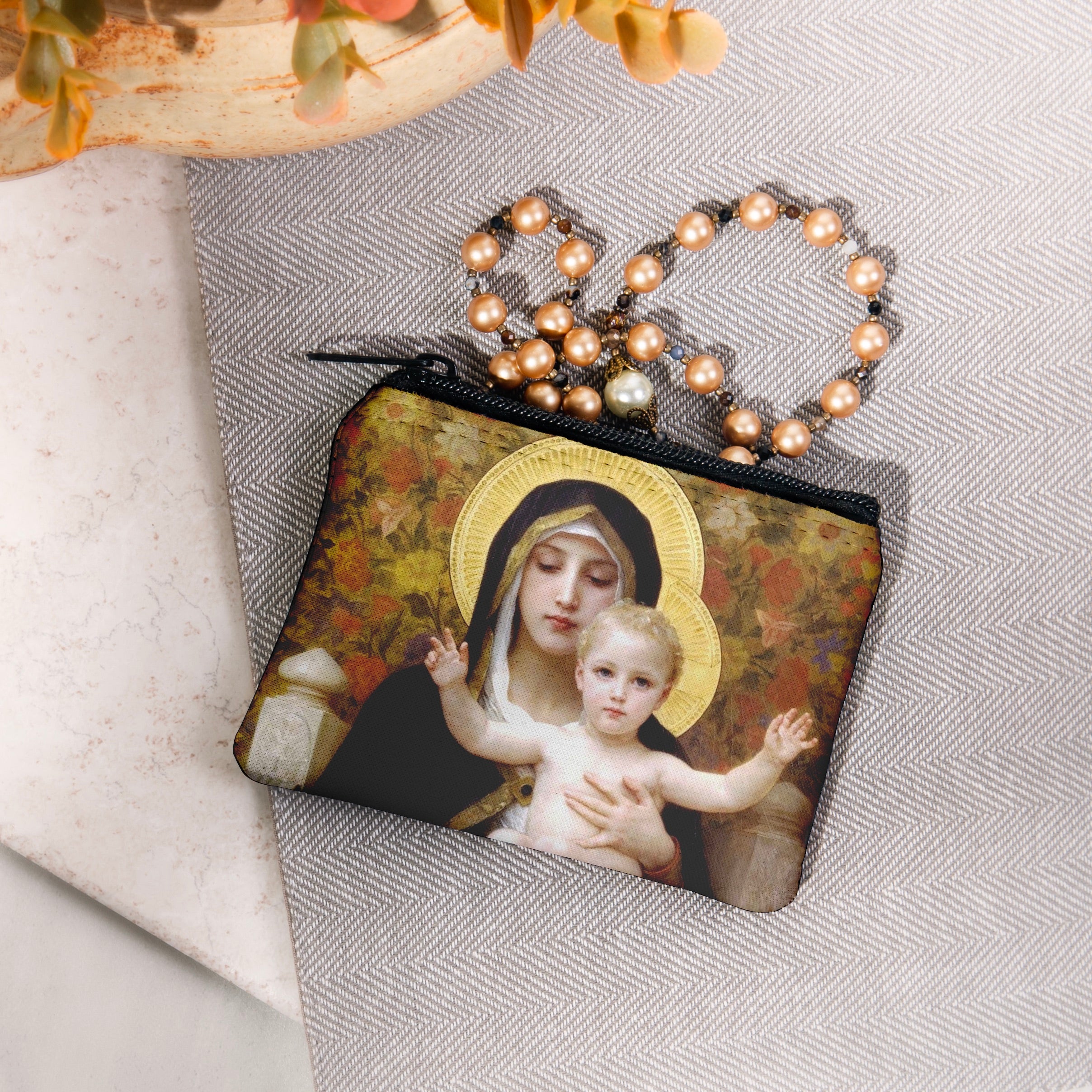 Personalized Madonna of the Lilies Rosary Pouch