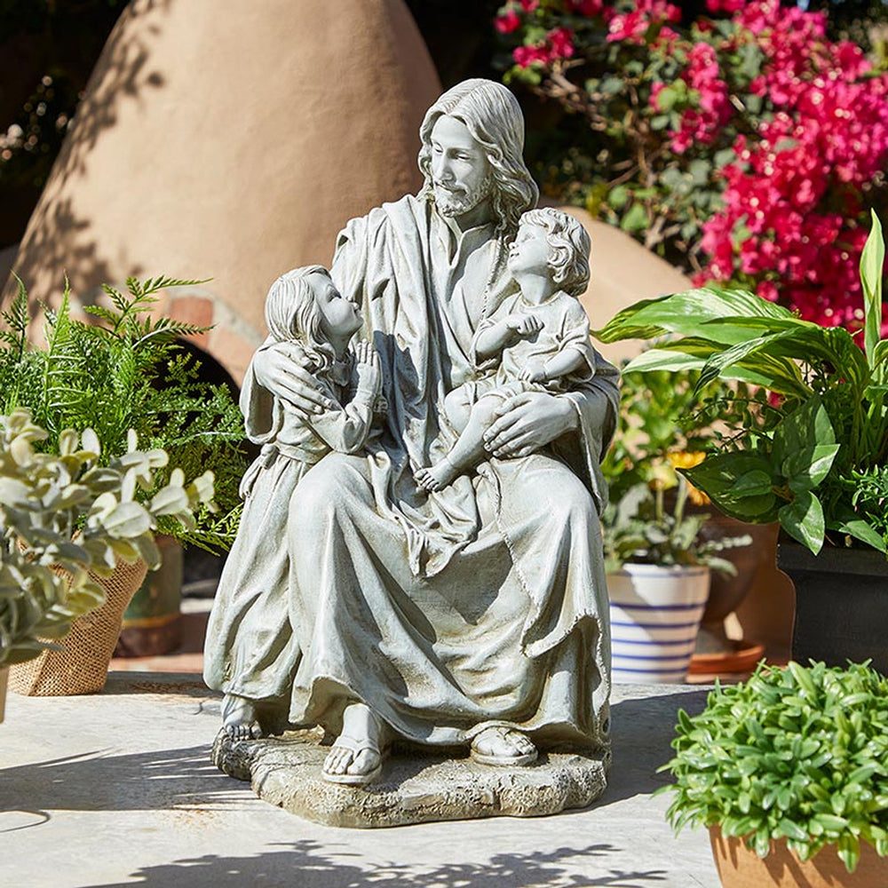 Jesus with Children Outdoor Statue - 16.5"