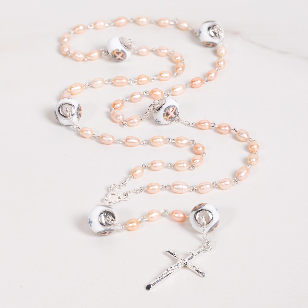 Italian Freshwater Pearl St. Benedict Cross Rosary