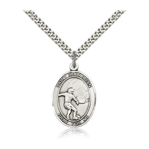 Sterling Silver St. Sebastian / Soccer Pendant w/ chain