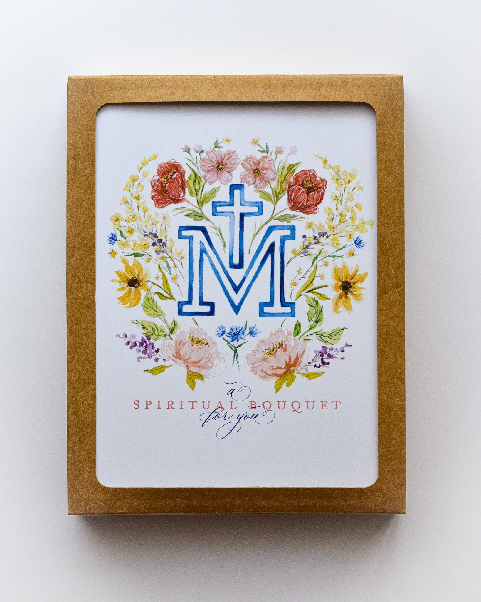 Floral Marian Cross Spiritual Bouquet Greeting Card