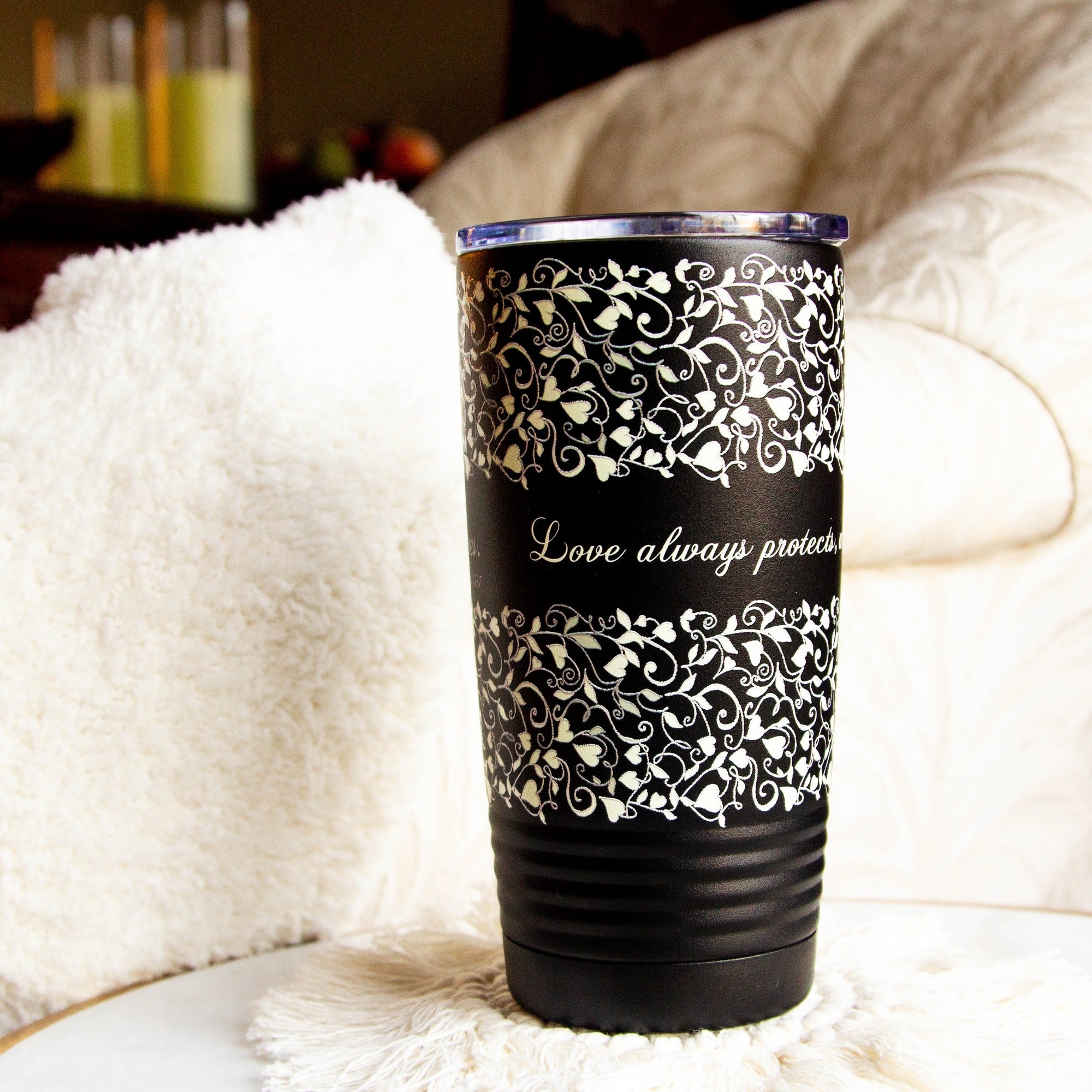 Love Always Protects Insulated Black 20oz Tumbler