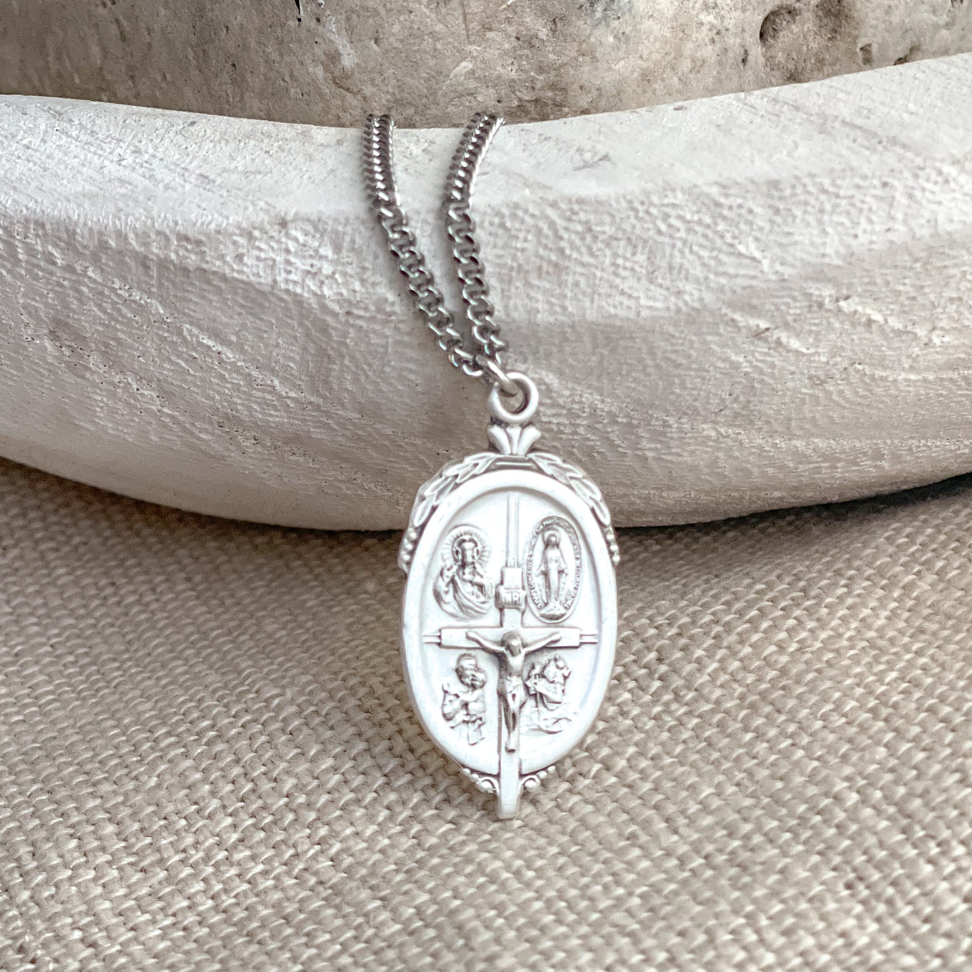 Vintage 4-Way Medal & Crucifix Necklace