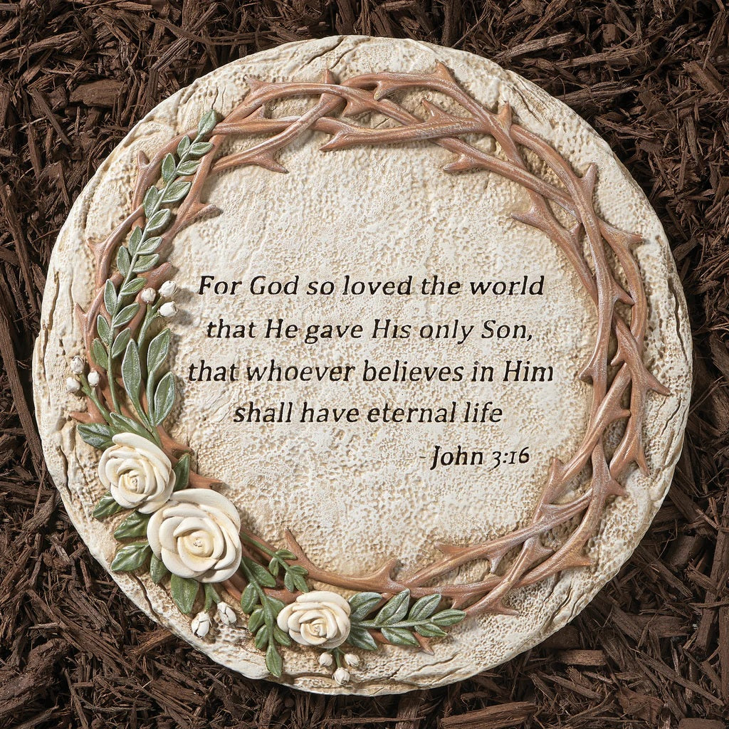 Crown of Thorns Round Garden Stone - John 3:16