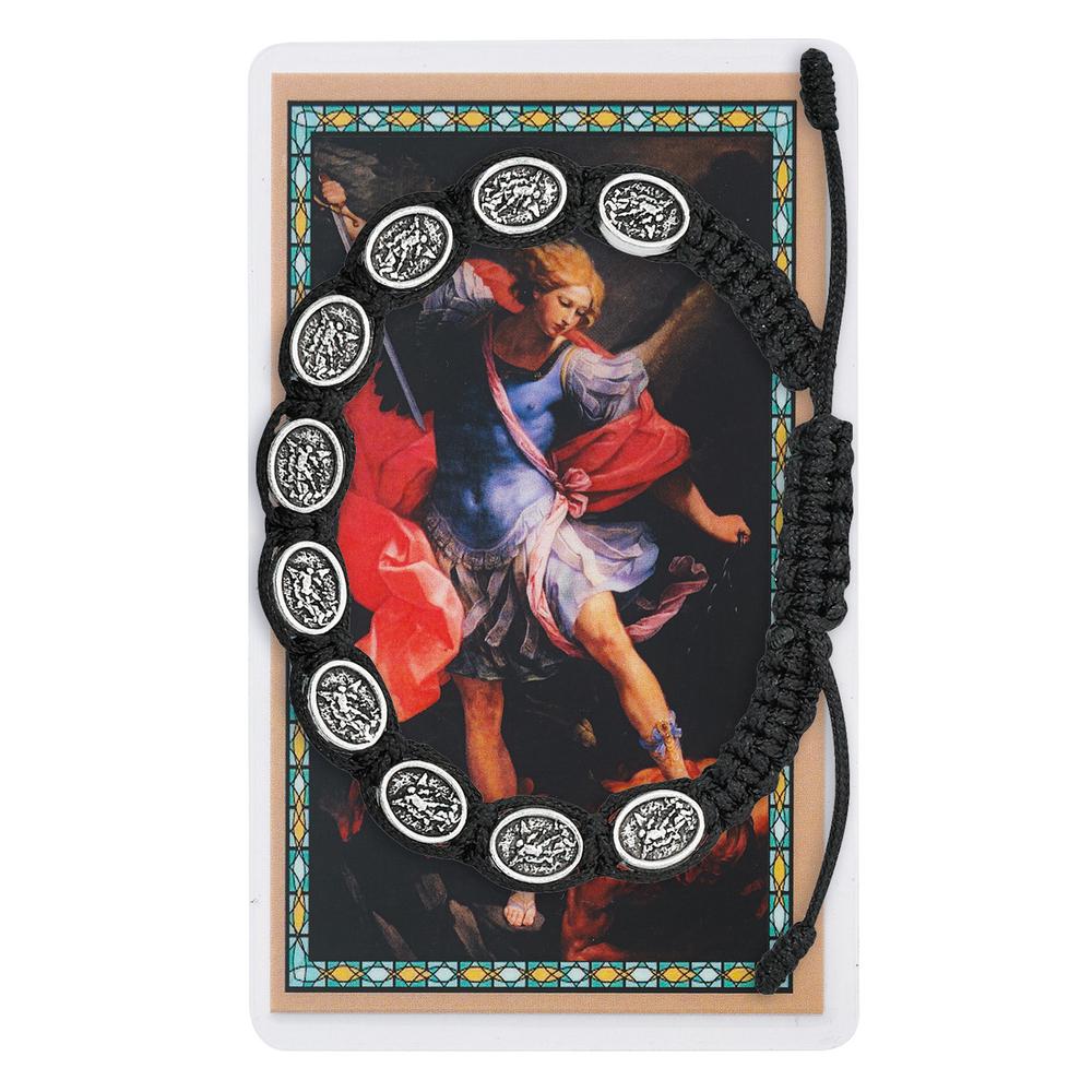 Black Corded St. Michael Bracelet & Holy Card