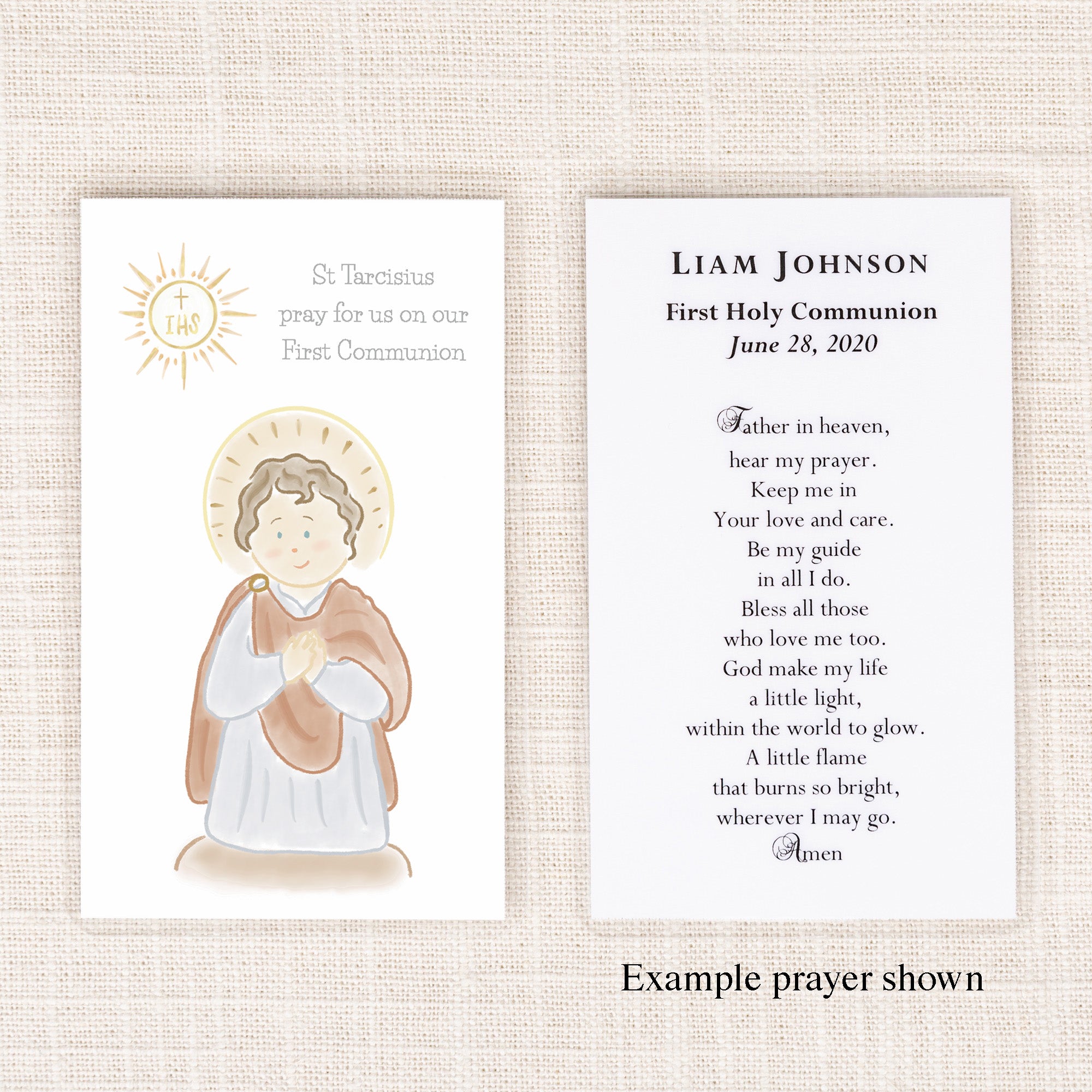 Personalized St. Tarcisius First Communion Prayer Card