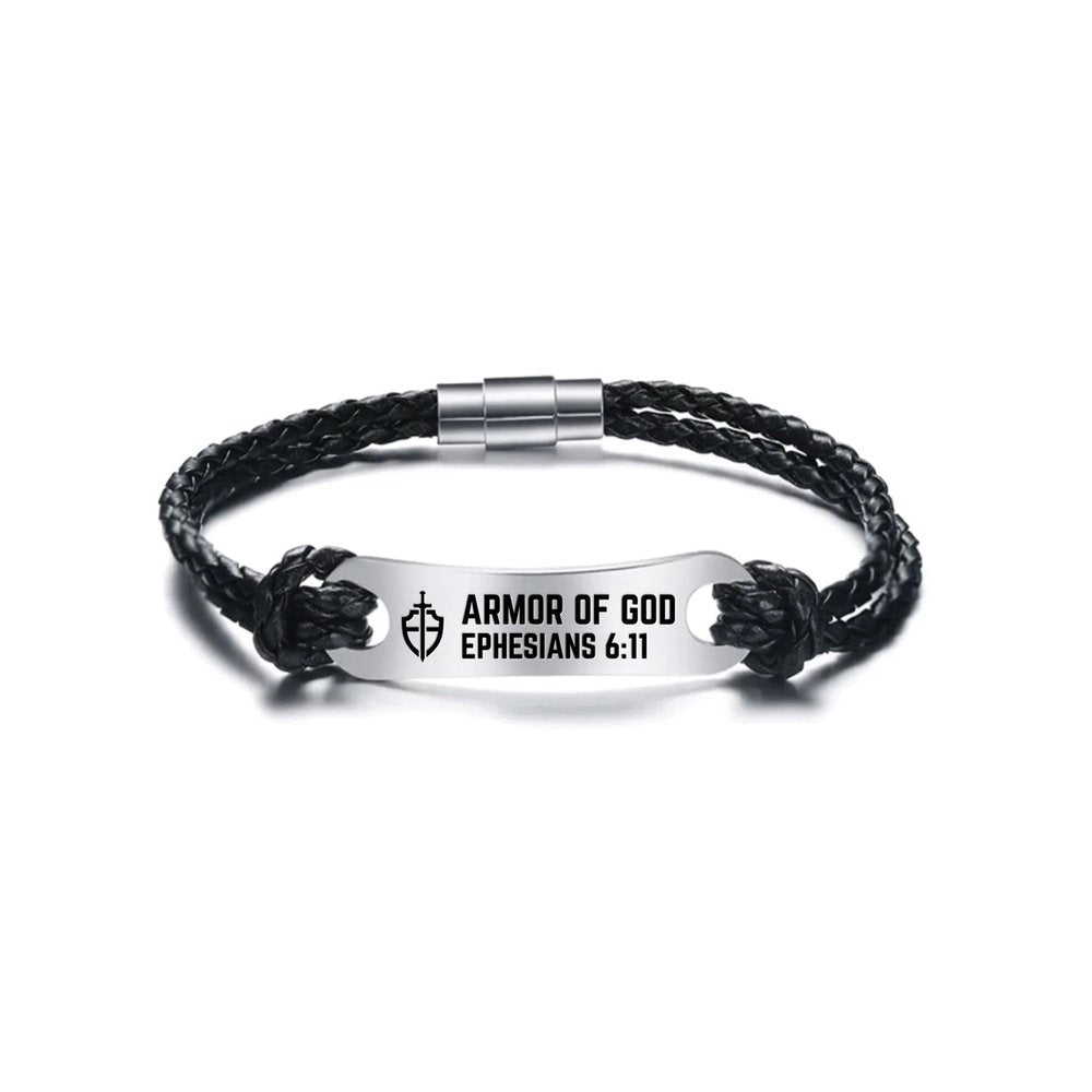 Armor of God Black Leather Bracelet