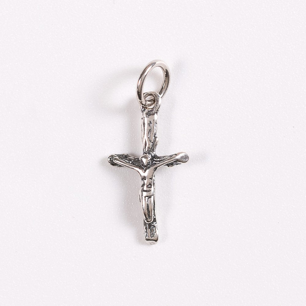 Petite Sterling Silver Rustic Crucifix Pendant - .75"