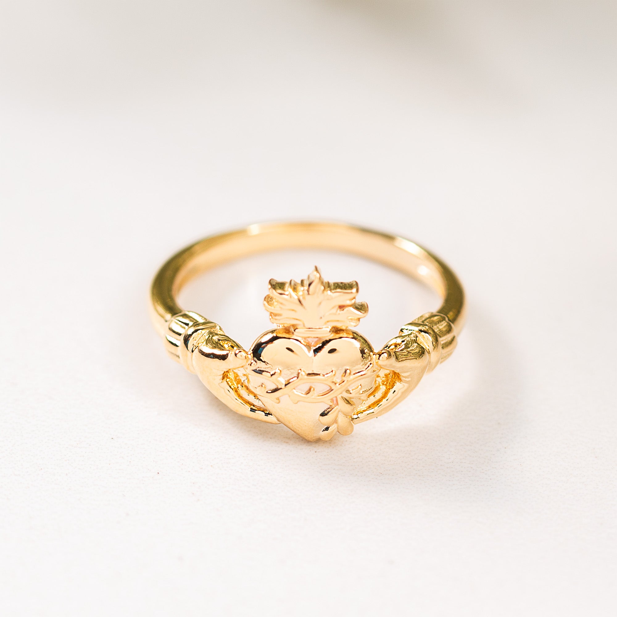 Gold Over Sterling Sacred Heart Claddagh Ring