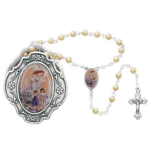 Guardian Angel Box with Pearlized Rosary