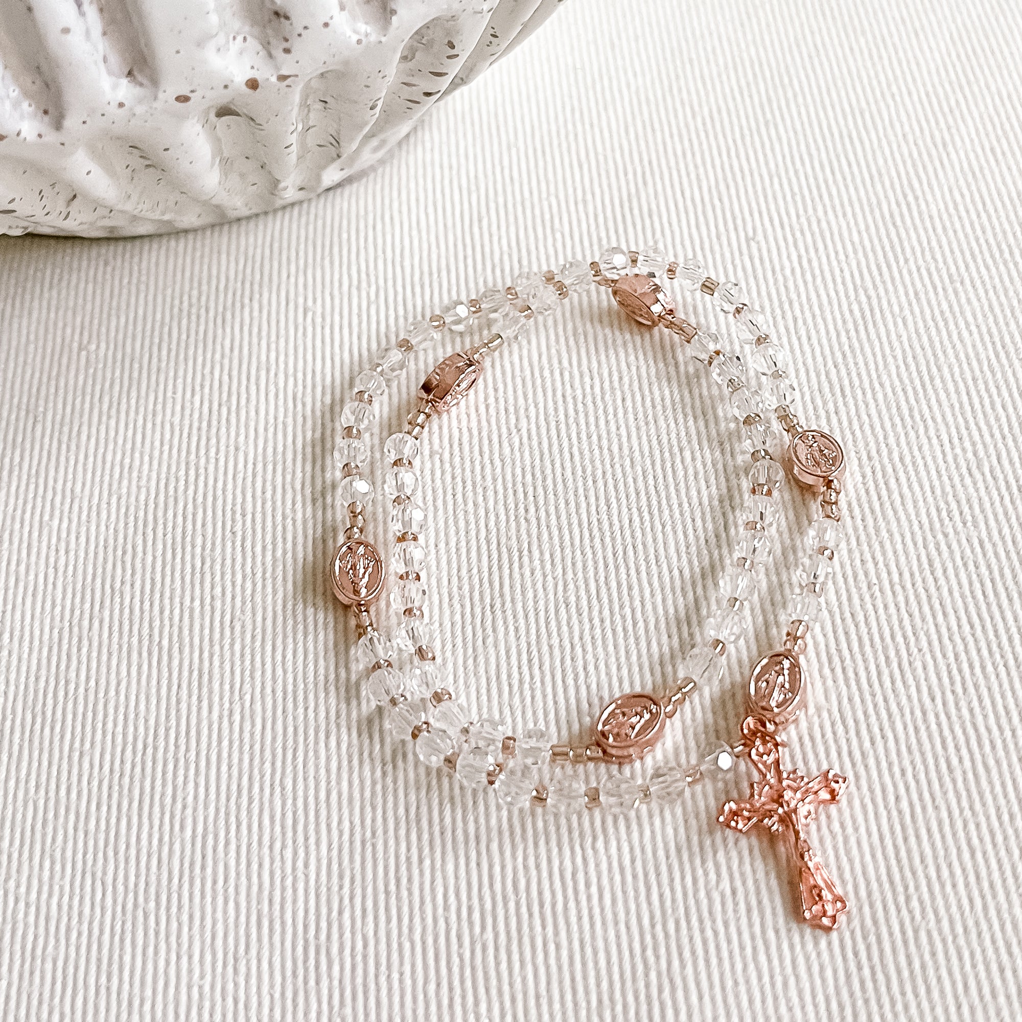 Crystal Miraculous Medal Twist Rosary Bracelet