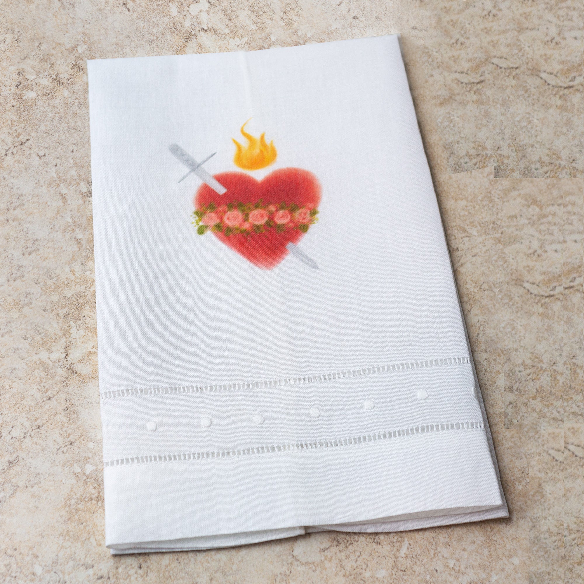 Sacred & Immaculate Heart Linen Watercolor Guest Towels-set of 2