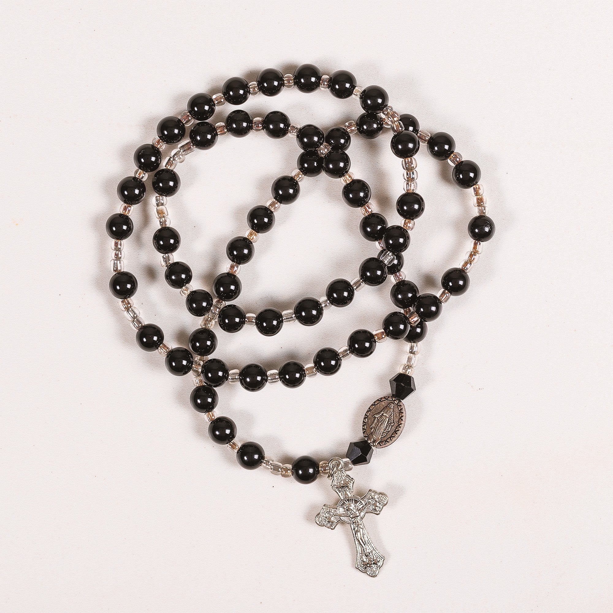 Black Agate Style Rosary Wrap Bracelet