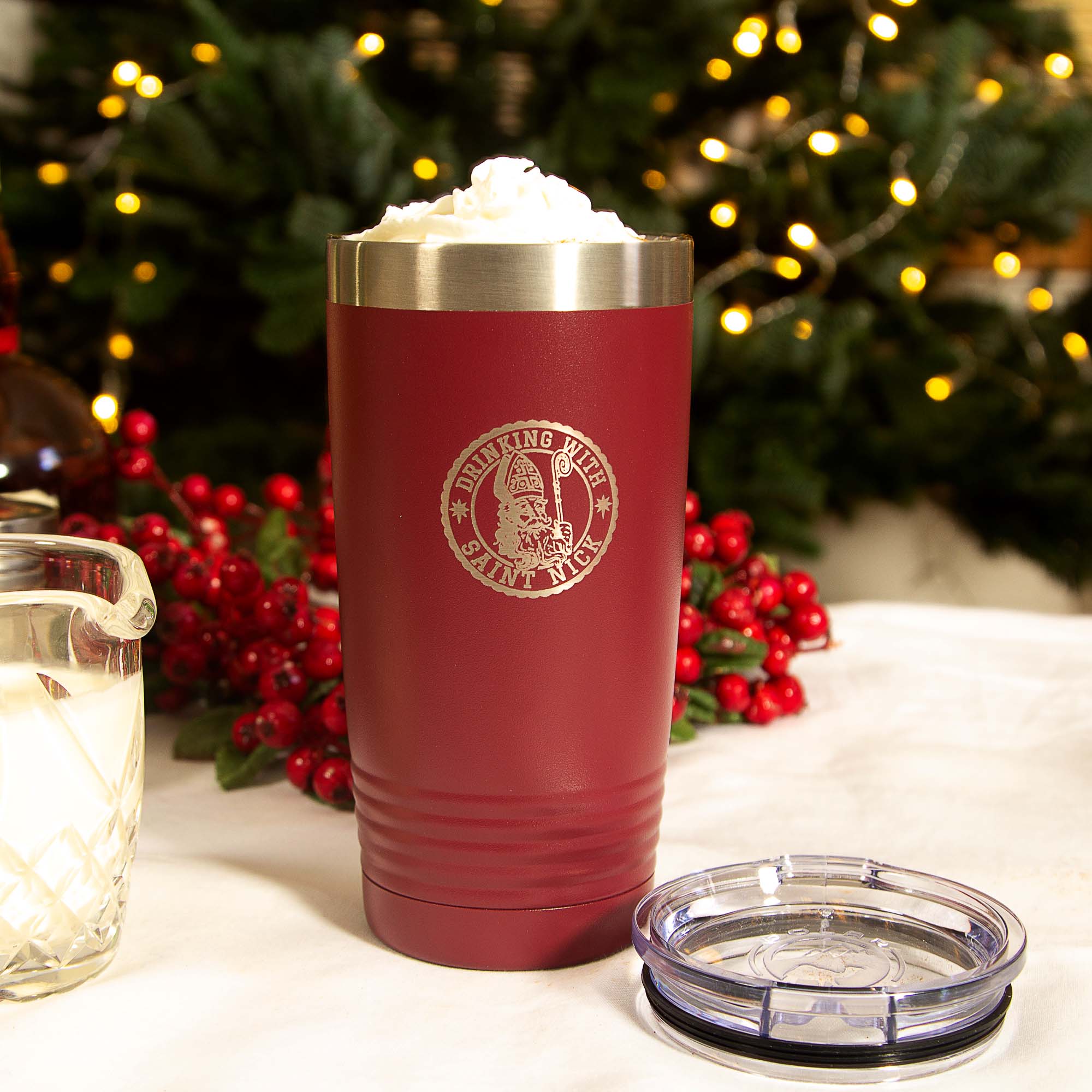 Personalized "Drinking with Saint Nick" Maroon 20oz Tumbler